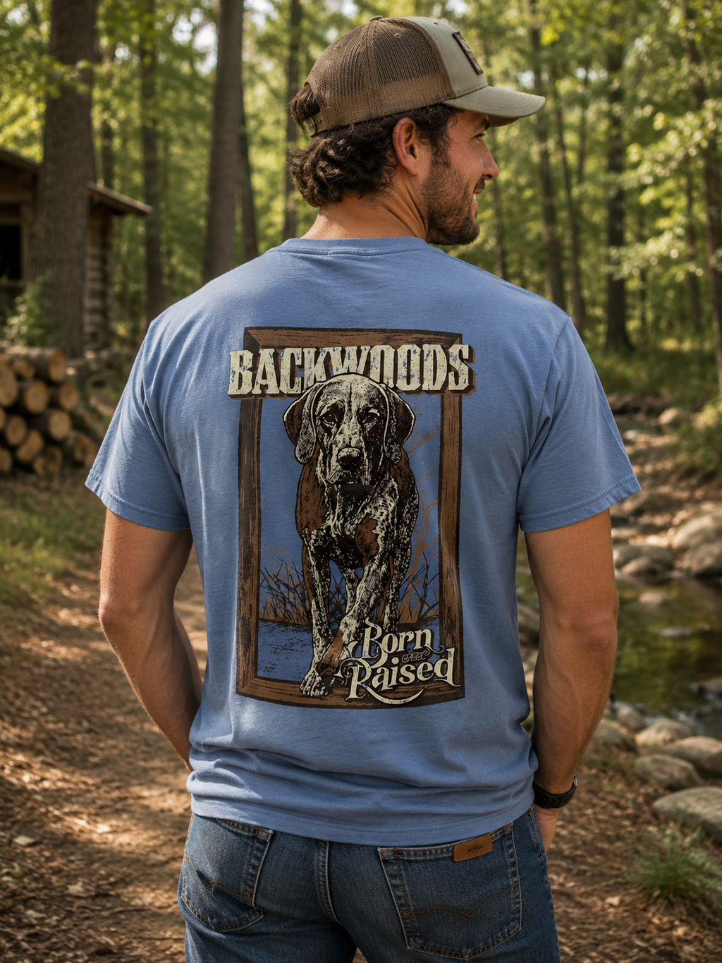 Backwoods Born Raised Bird Dog Unisex Soft - Adult & Kids T-Shirts, Sweatshirts & Hoodies apparel design preview 1
