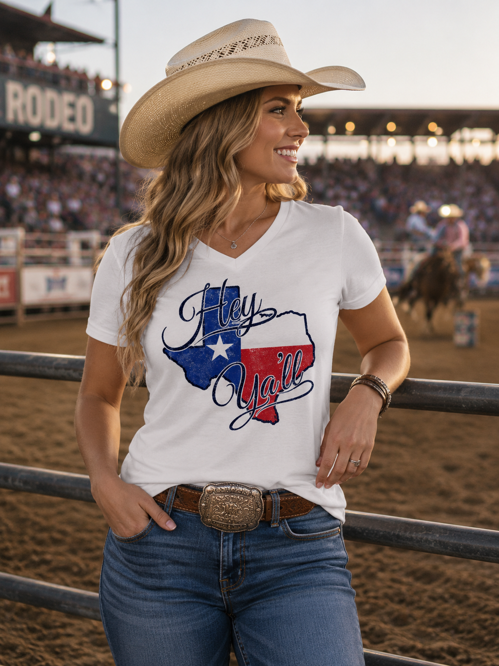 Sassy Frass Hey Y'all Texas State V-Neck Canvas - Adult & Kids T-Shirts, Sweatshirts & Hoodies apparel design preview 1