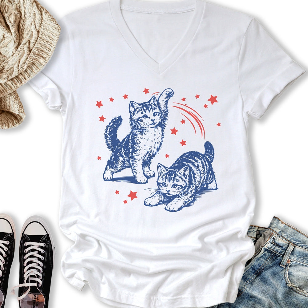 Patriotic Kittens V-Neck - Adult & Kids T-Shirts, Sweatshirts & Hoodies apparel design preview 2