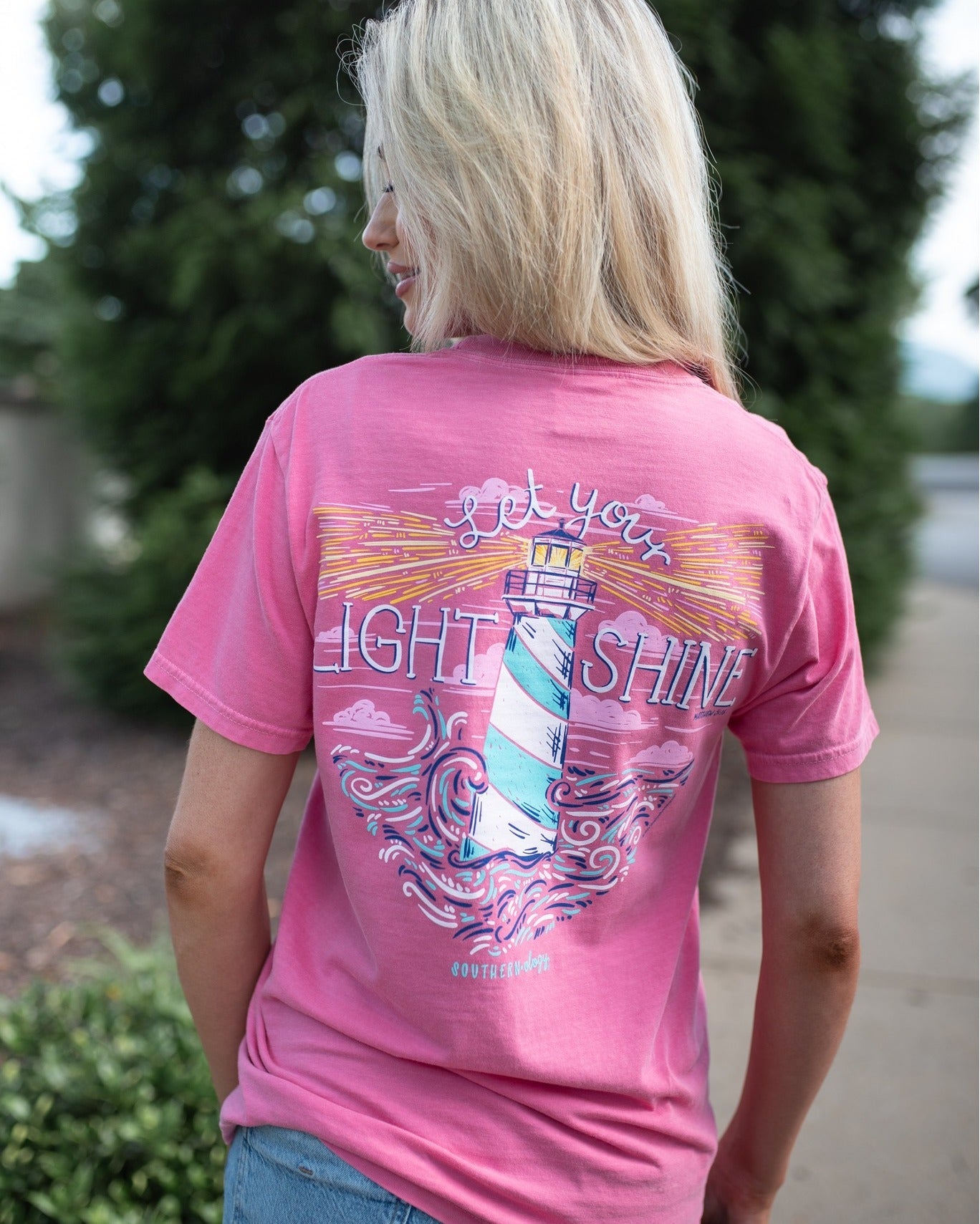 Southernology Light Shine Lighthouse Comfort Colors - Adult & Kids T-Shirts, Sweatshirts & Hoodies apparel design preview 1