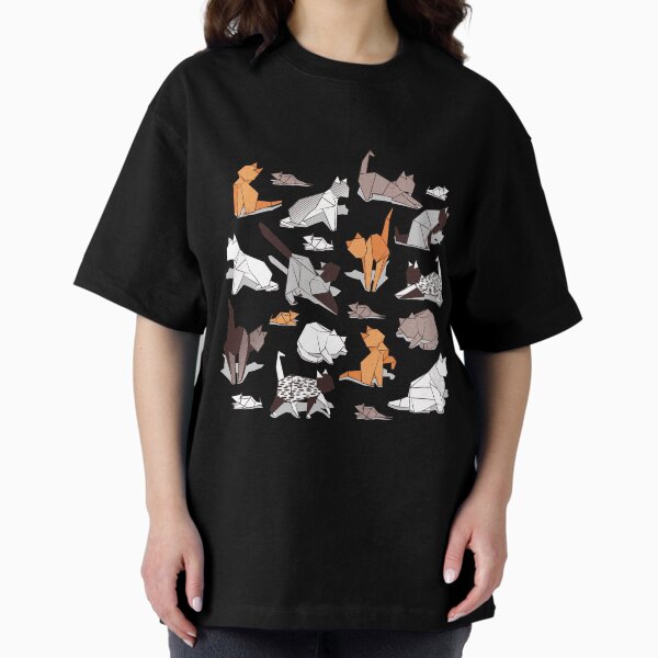 Origami kitten friends grey linen texture background - Adult & Kids T-Shirts, Sweatshirts & Hoodies apparel design preview 1