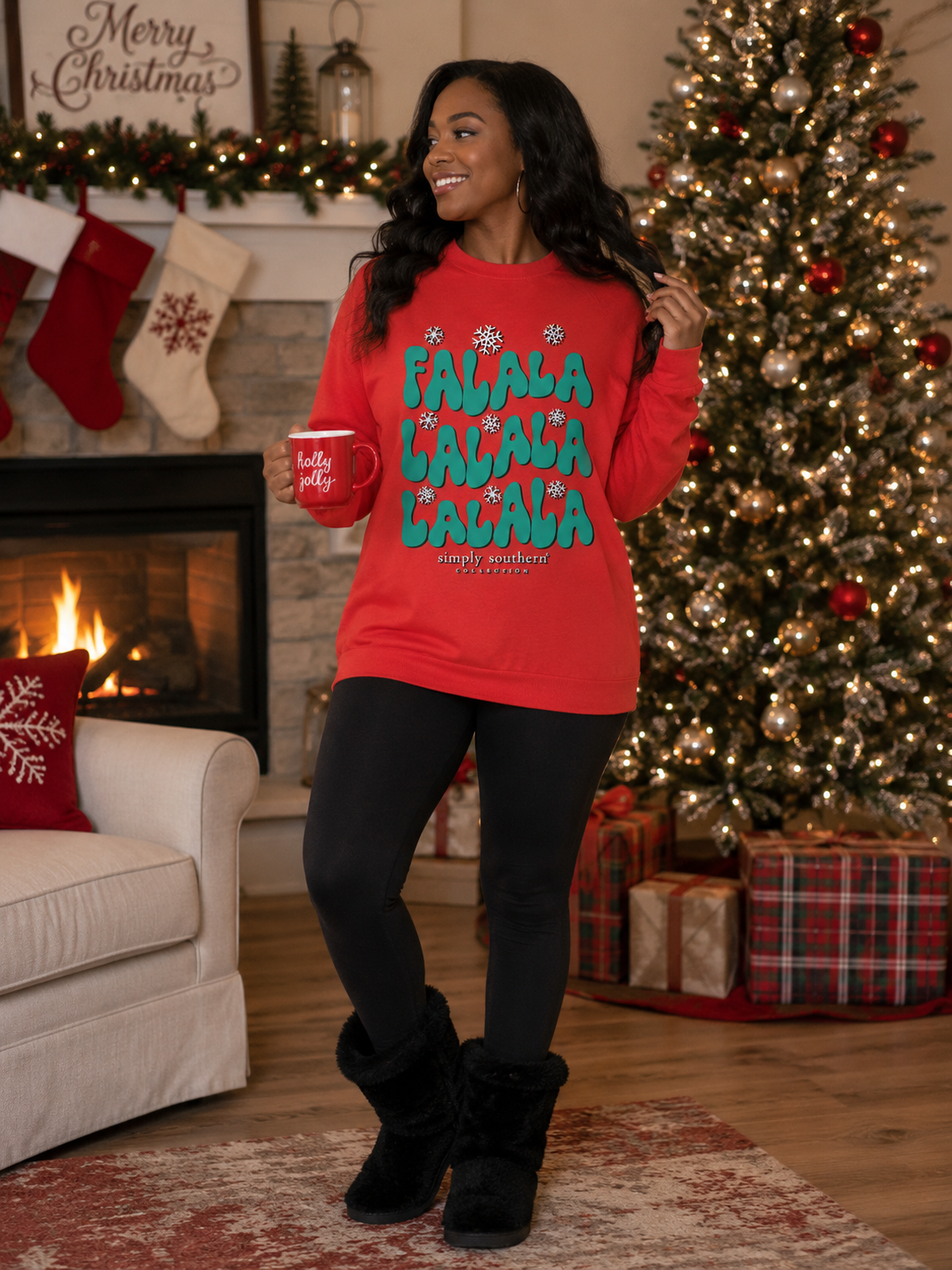 Simply Southern FALALA Holiday Crew - Adult & Kids T-Shirts, Sweatshirts & Hoodies apparel design preview 1
