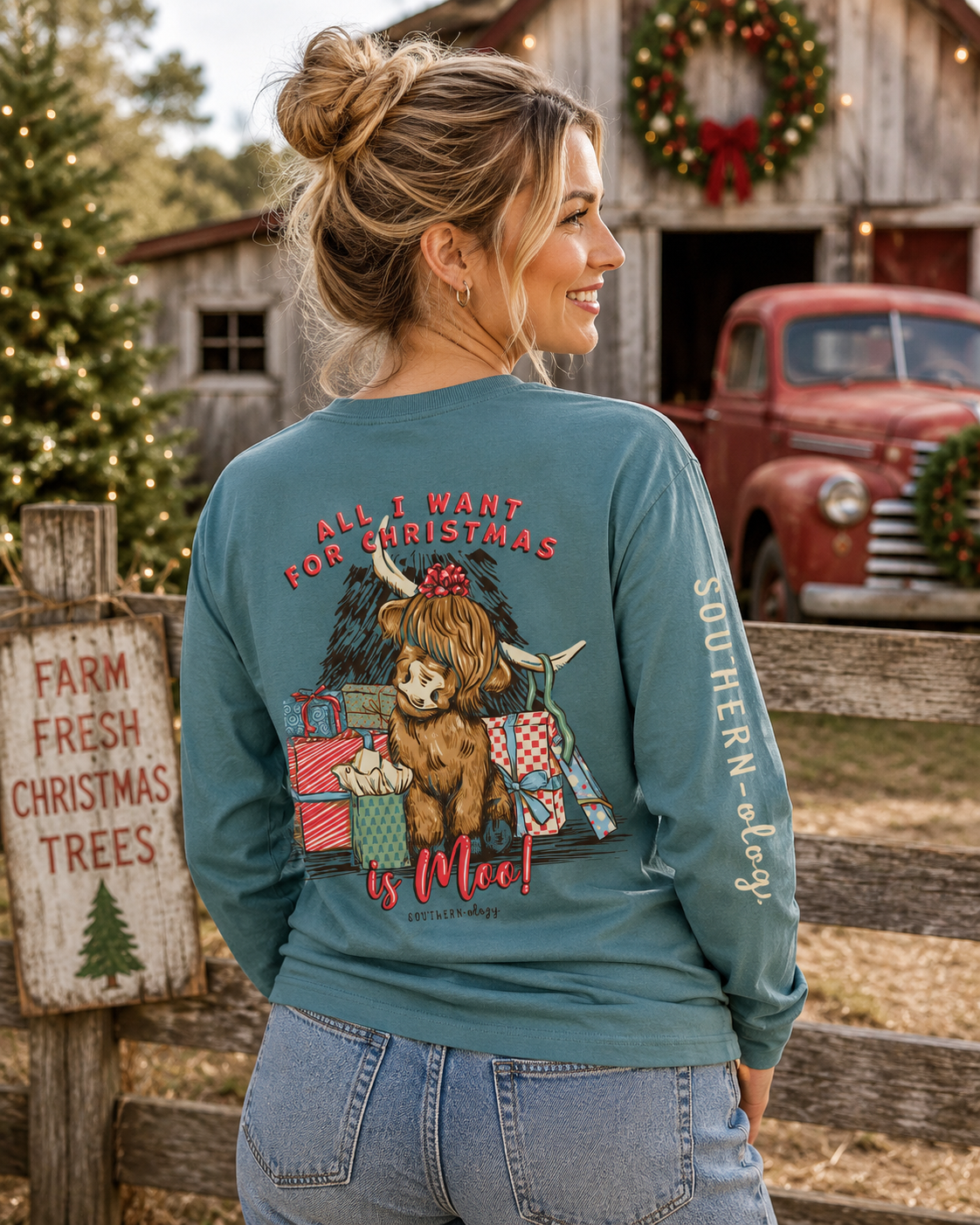 Southernology Christmas Moo Cow Holiday Comfort - Adult & Kids T-Shirts, Sweatshirts & Hoodies apparel design preview 1