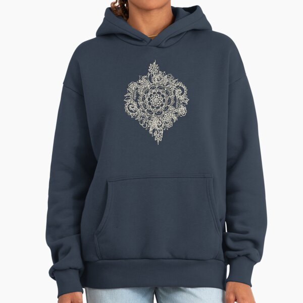 Cream Floral Moroccan Pattern on Deep Indigo Ink - Adult & Kids T-Shirts, Sweatshirts & Hoodies apparel design preview 1