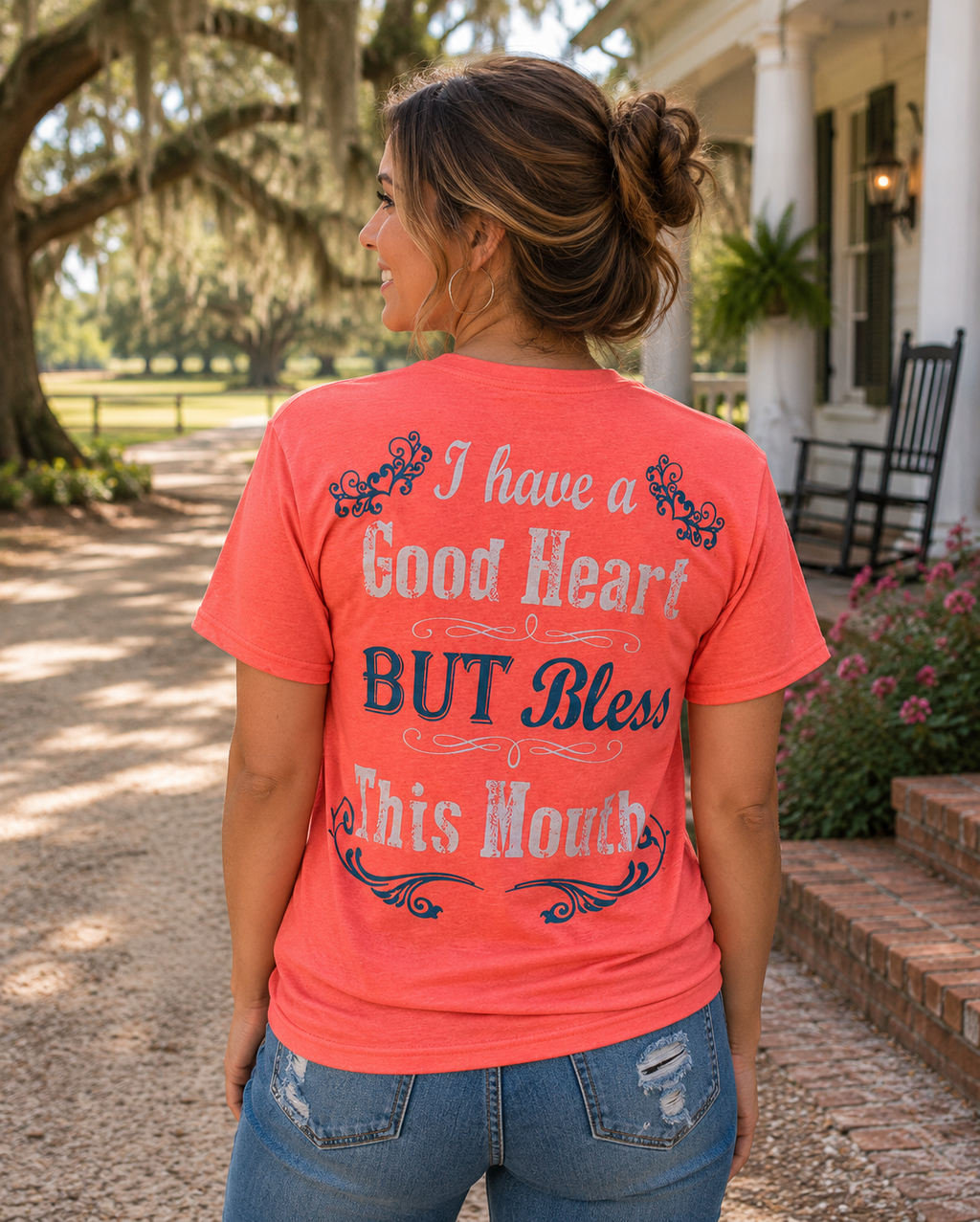 Country Life Southern Attitude Coral Bless This Mouth - Adult & Kids T-Shirts, Sweatshirts & Hoodies apparel design preview 1