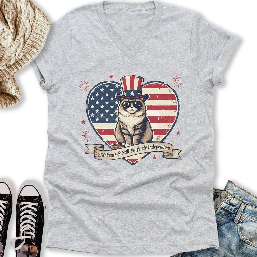 Purfectly Independent Cat V-Neck - Adult & Kids T-Shirts, Sweatshirts & Hoodies apparel design preview 2