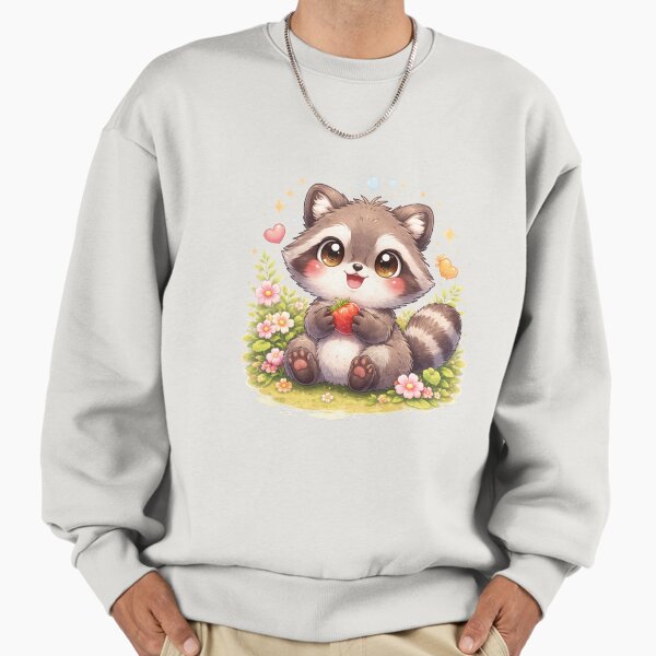 Cute Raccoon With Strawberry Kawaii Design - Adult & Kids T-Shirts, Sweatshirts & Hoodies apparel design preview 1