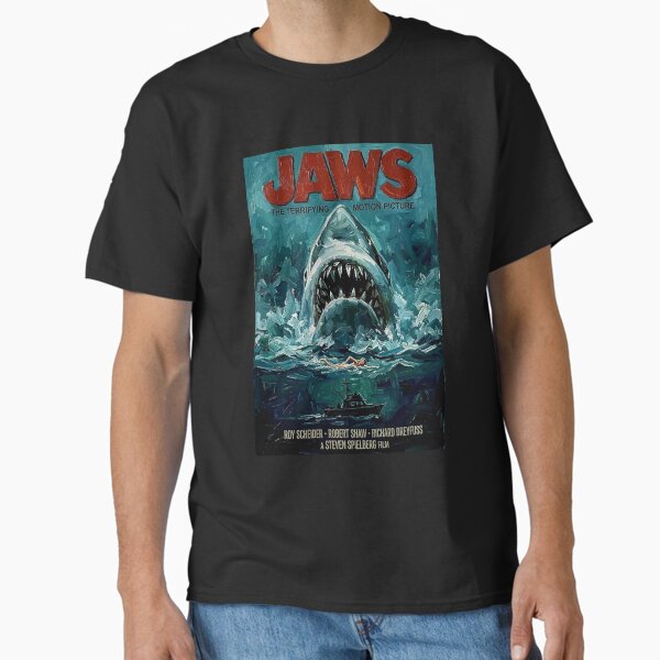 The Deep Blue: Jaws Great White Impasto Movie Poster - Adult & Kids T-Shirts, Sweatshirts & Hoodies apparel design preview 1