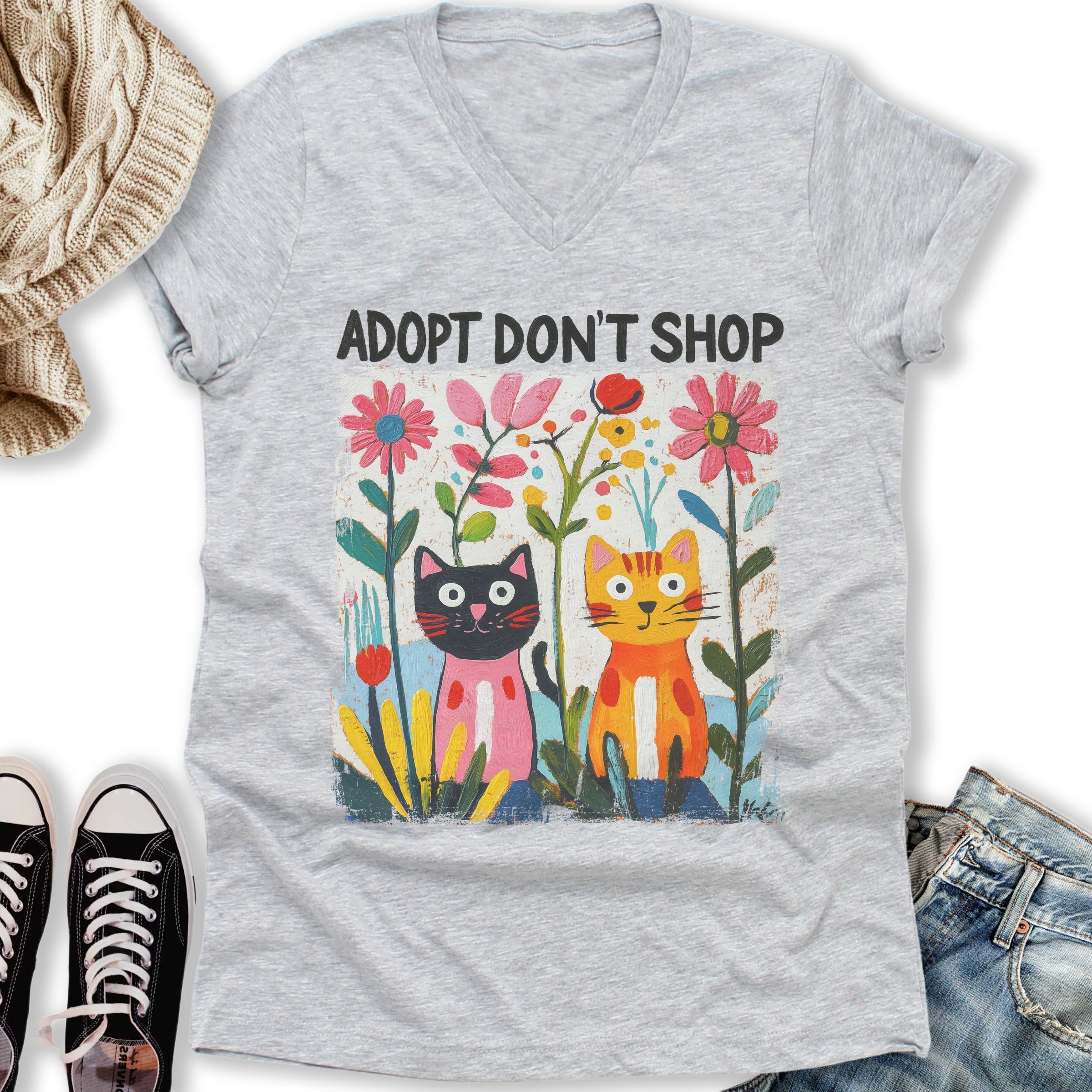 Adopt Don't Shop V-Neck - Adult & Kids T-Shirts, Sweatshirts & Hoodies apparel design preview 1