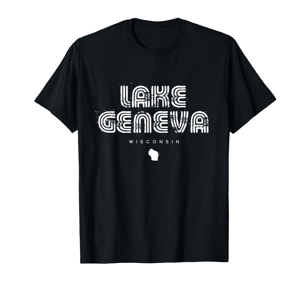 Lake Geneva Wisconsin Wi 70S 80S Type T-Shirt - Aesthetic Graphic Unisex - T-Shirt, Sweatshirt, Hoodie