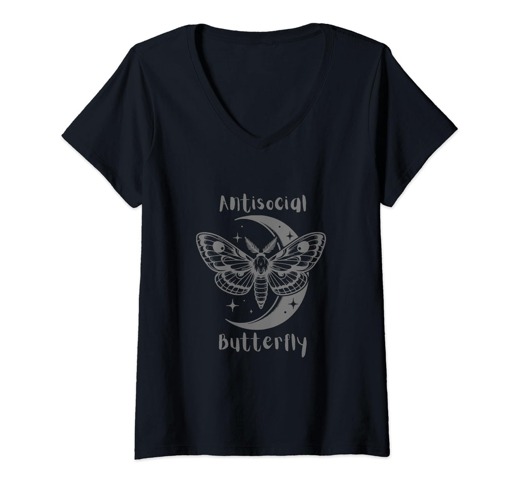Womens Antisocial Butterfly V Neck T-Shirt - Streetwear Style for Adults - T-Shirt, Sweatshirt, Hoodie