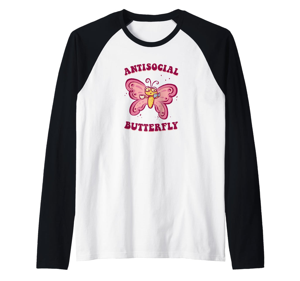 Antisocial Butterfly Raglan Baseball Hoodie - Trendy Graphic Unisex - T-Shirt, Sweatshirt, Hoodie