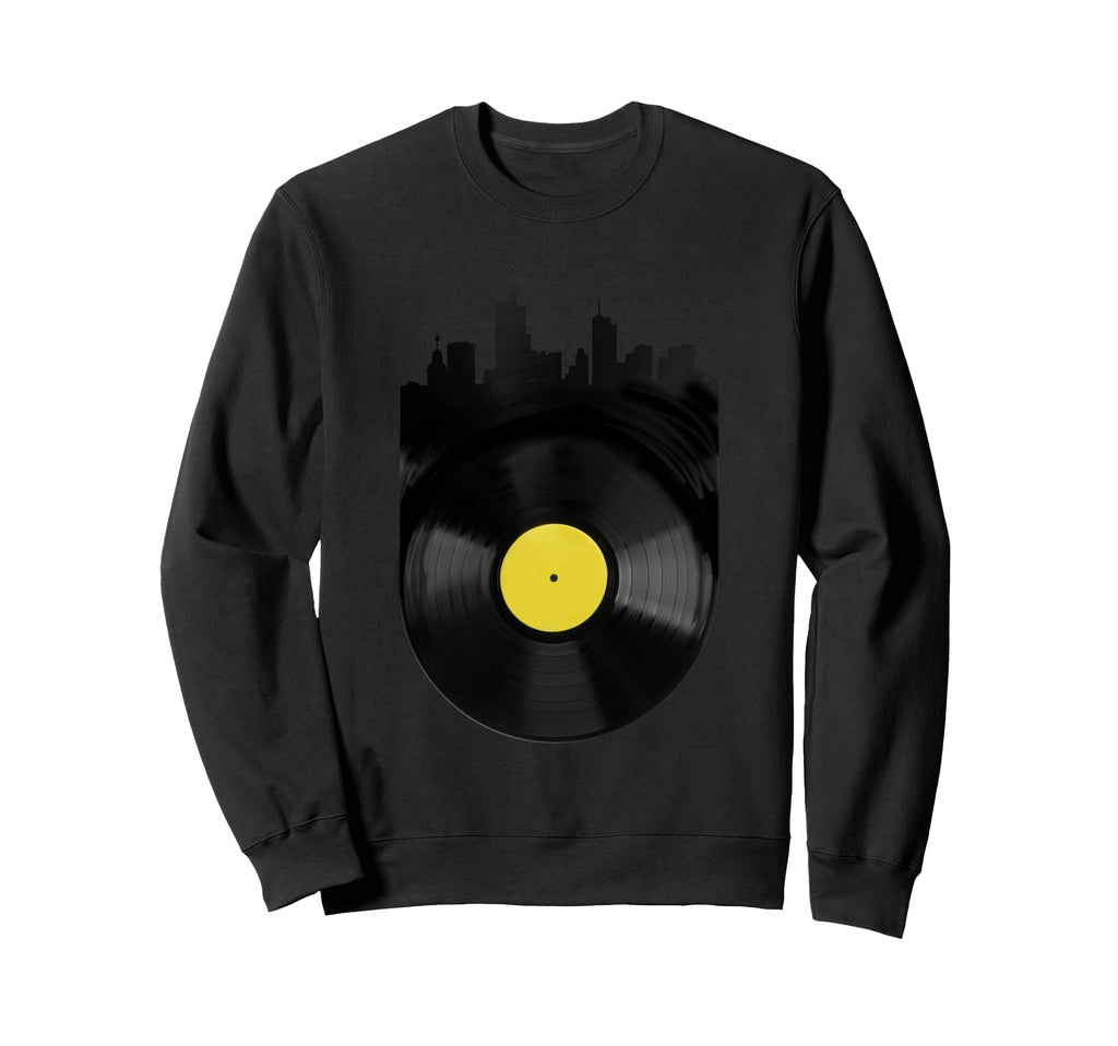 Record Cityscape Vinyl City Skyline Sweatshirt - Unique Graphic Men Women - T-Shirt, Sweatshirt, Hoodie