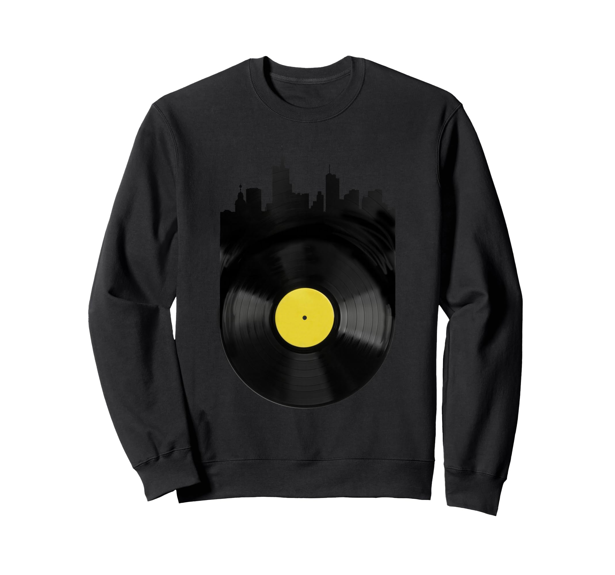 Record Cityscape Vinyl City Skyline Sweatshirt - Unique Graphic Men Women - T-Shirt, Sweatshirt, Hoodie
