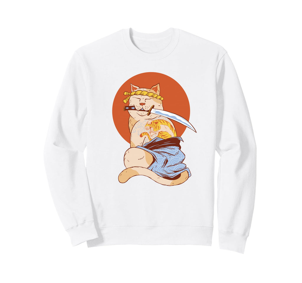 Samurai Cat Katana Ukiyoe Sweatshirt - Casual Everyday Wear Men Women - T-Shirt, Sweatshirt, Hoodie