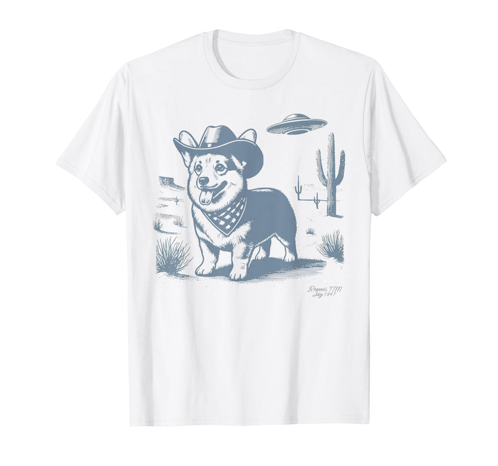 Funny 90S Western Cowboy Corgi Ufo T-Shirt - Graphic Print for Adults - T-Shirt, Sweatshirt, Hoodie
