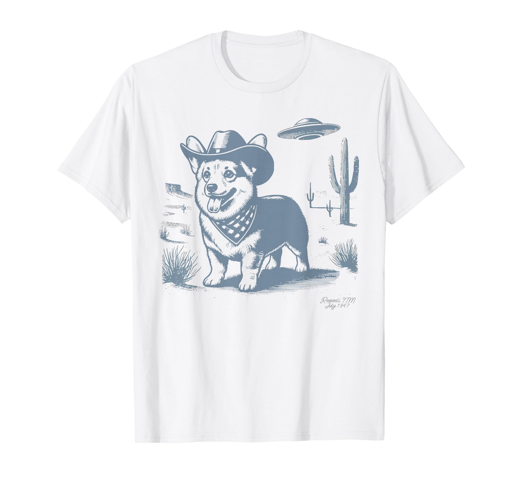 Funny 90S Western Cowboy Corgi Ufo T-Shirt - Graphic Print for Adults - T-Shirt, Sweatshirt, Hoodie