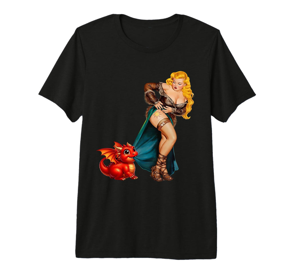 Fantasy Barbarian Pinup Red Dragon T-Shirt - Aesthetic Graphic Unisex - T-Shirt, Sweatshirt, Hoodie