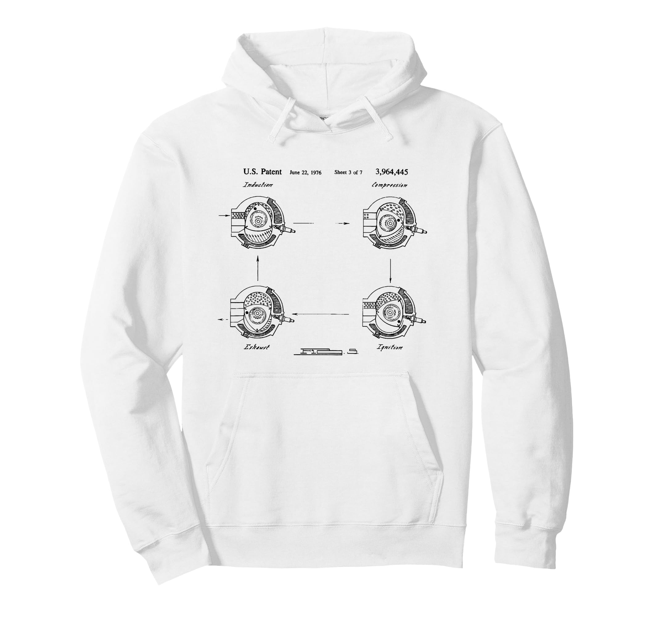 1976 Rotary Engine Blueprint Hoodie - Casual Everyday Wear for Adults - T-Shirt, Sweatshirt, Hoodie