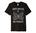 Anti Social Butterfly White Line Art T-Shirt - Trendy Graphic for Adults - T-Shirt, Sweatshirt, Hoodie