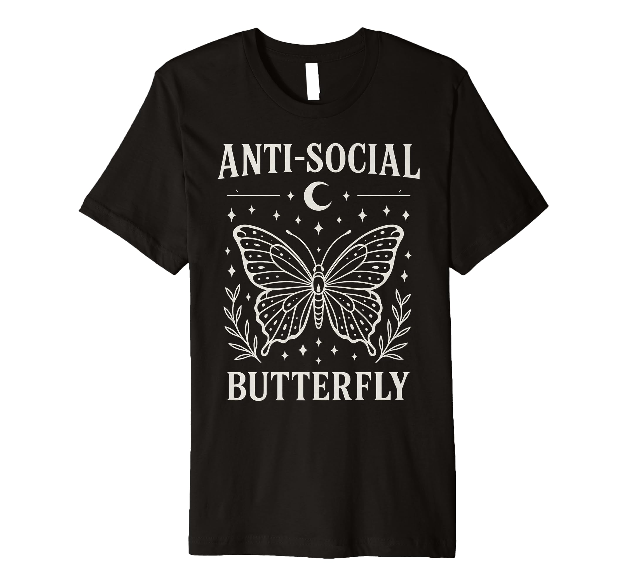 Anti Social Butterfly White Line Art T-Shirt - Trendy Graphic for Adults - T-Shirt, Sweatshirt, Hoodie