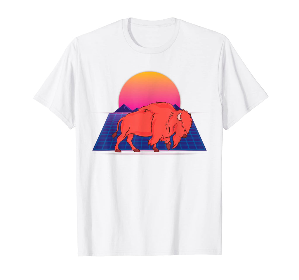 Synthwave American Bison Animal T-Shirt - Casual Everyday Wear Men Women - T-Shirt, Sweatshirt, Hoodie