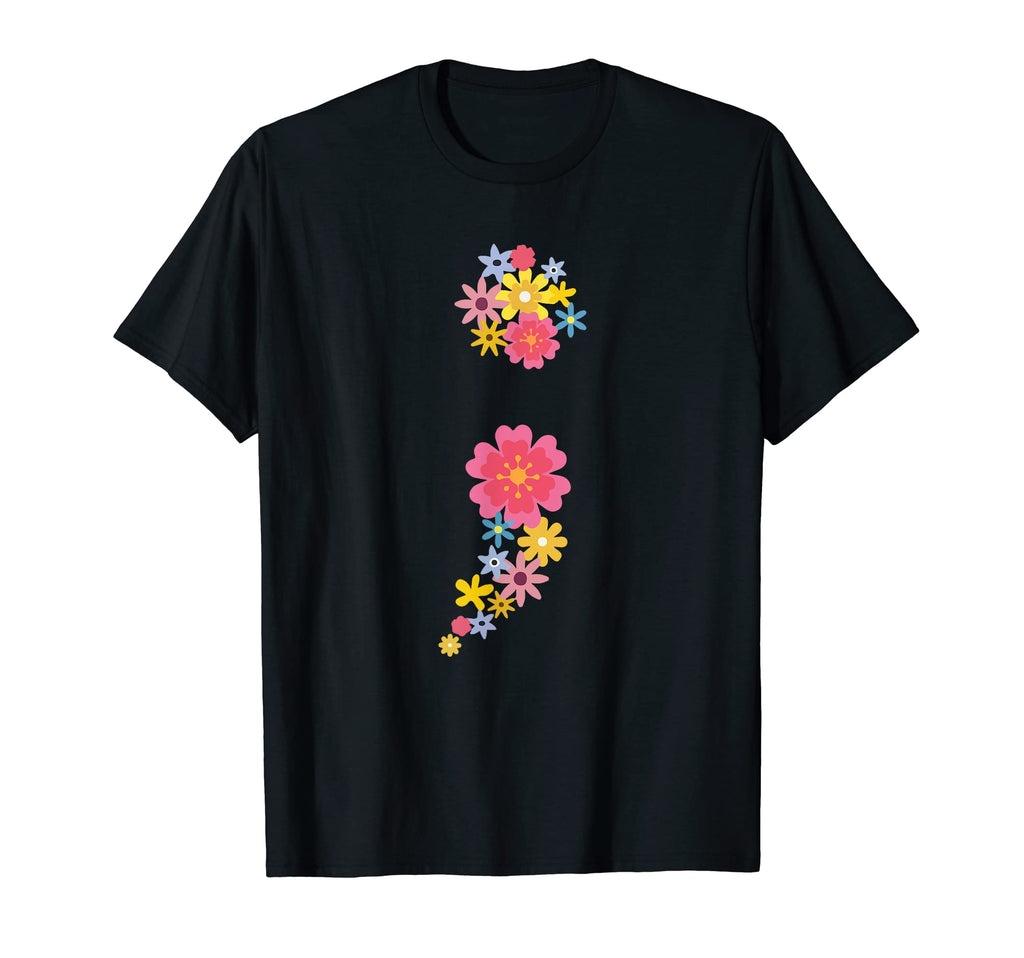 Semicolon Flower Mental Health Awareness T-Shirt - Custom Art Print Unisex - T-Shirt, Sweatshirt, Hoodie