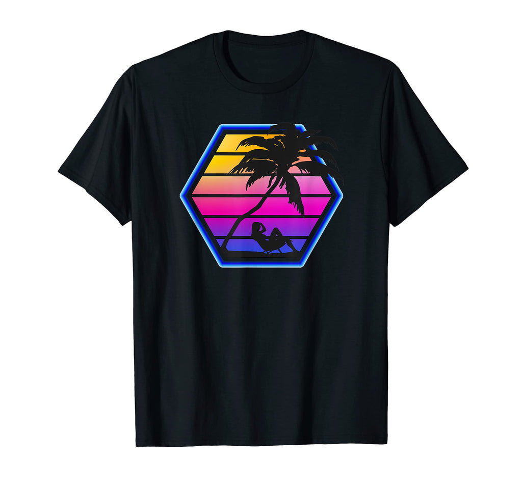 Hexagon Sunset Palm Tree Silhouette T-Shirt - Fun Novelty Design Men Women - T-Shirt, Sweatshirt, Hoodie