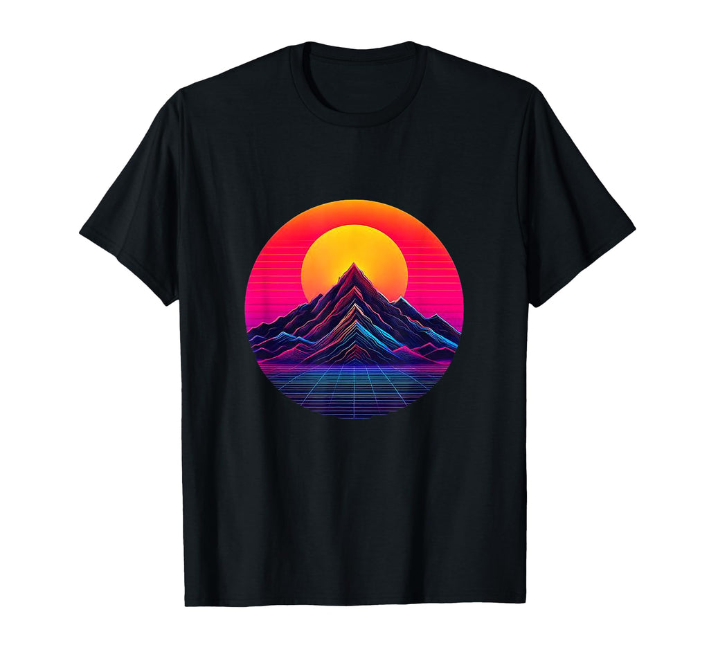 80S Sunset And Mountain Synthwave T-Shirt - Custom Art Print for Adults - T-Shirt, Sweatshirt, Hoodie