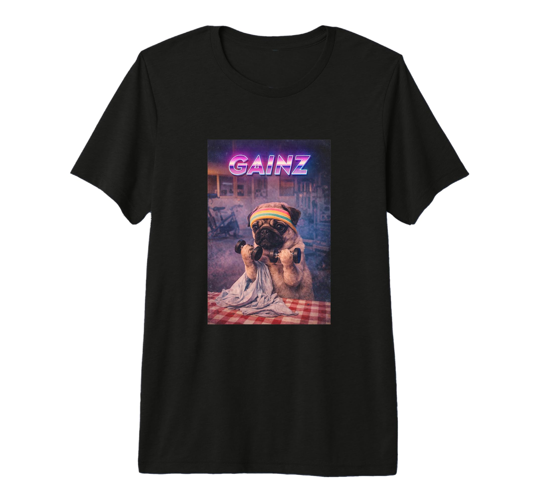 Pug Dog Workout Gainz 80S Fitness T-Shirt - Aesthetic Graphic for Adults - T-Shirt, Sweatshirt, Hoodie