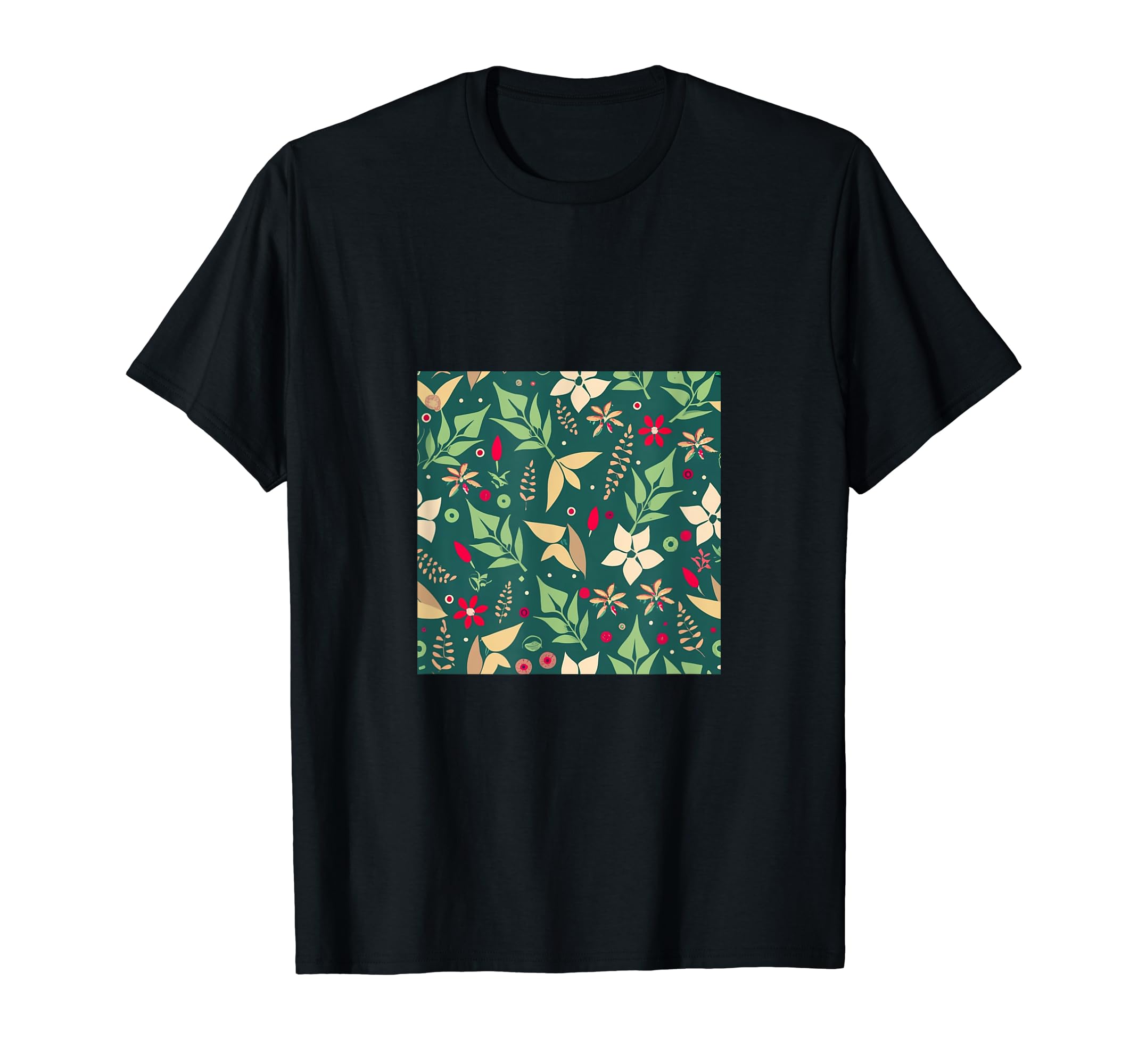 Green Floral And Leaf Pattern T-Shirt - Minimalist Print for Adults - T-Shirt, Sweatshirt, Hoodie