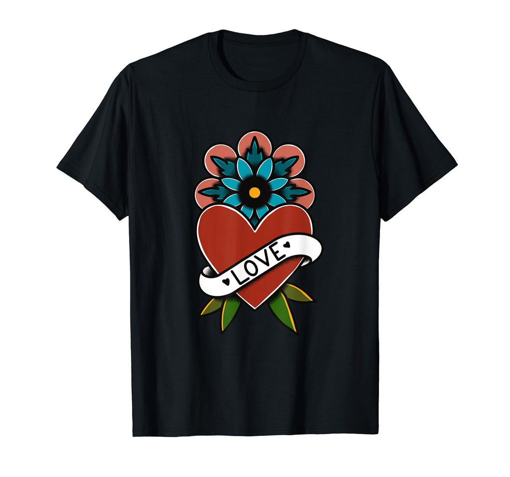 Old School Love Heart American T-Shirt - Minimalist Print Men Women - T-Shirt, Sweatshirt, Hoodie