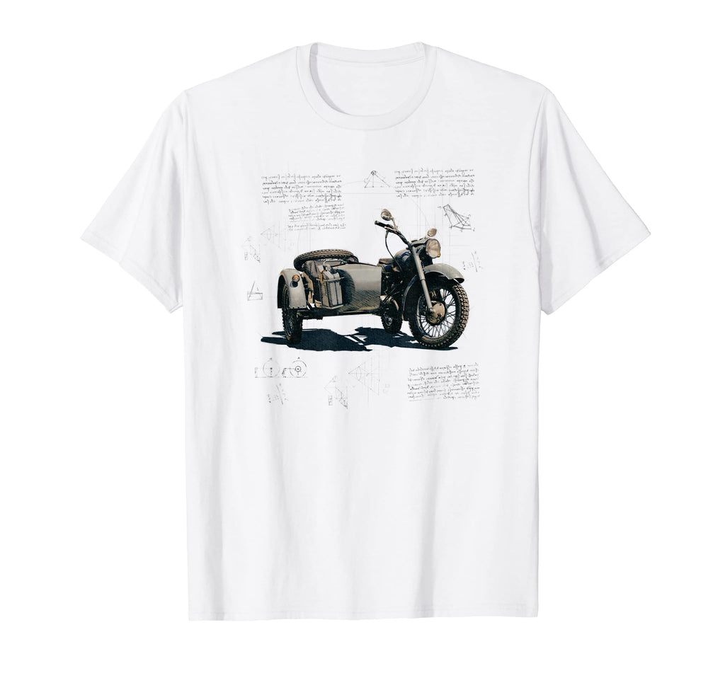 Motorcycle Sidecar Bike Blueprint T-Shirt - Novelty Apparel for Adults - T-Shirt, Sweatshirt, Hoodie