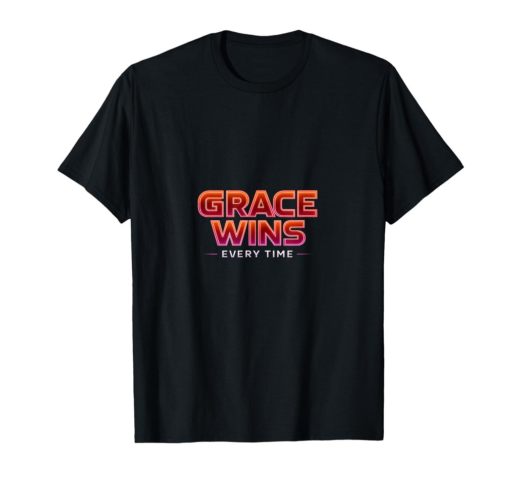 Grace Wins Christian Synthwave T-Shirt - Fun Novelty Design for Adults - T-Shirt, Sweatshirt, Hoodie