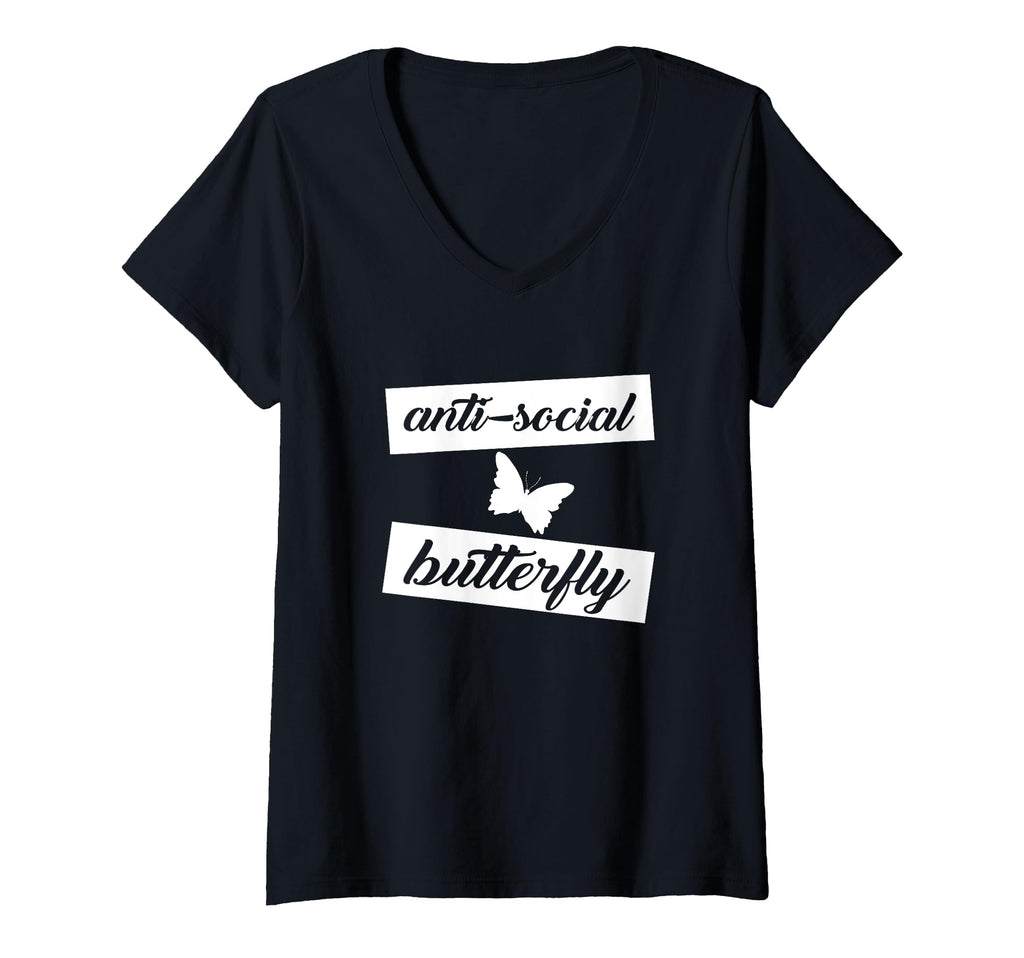 Womens Funny Anti Social Butterfly V T-Shirt - Custom Art Print for Adults - T-Shirt, Sweatshirt, Hoodie