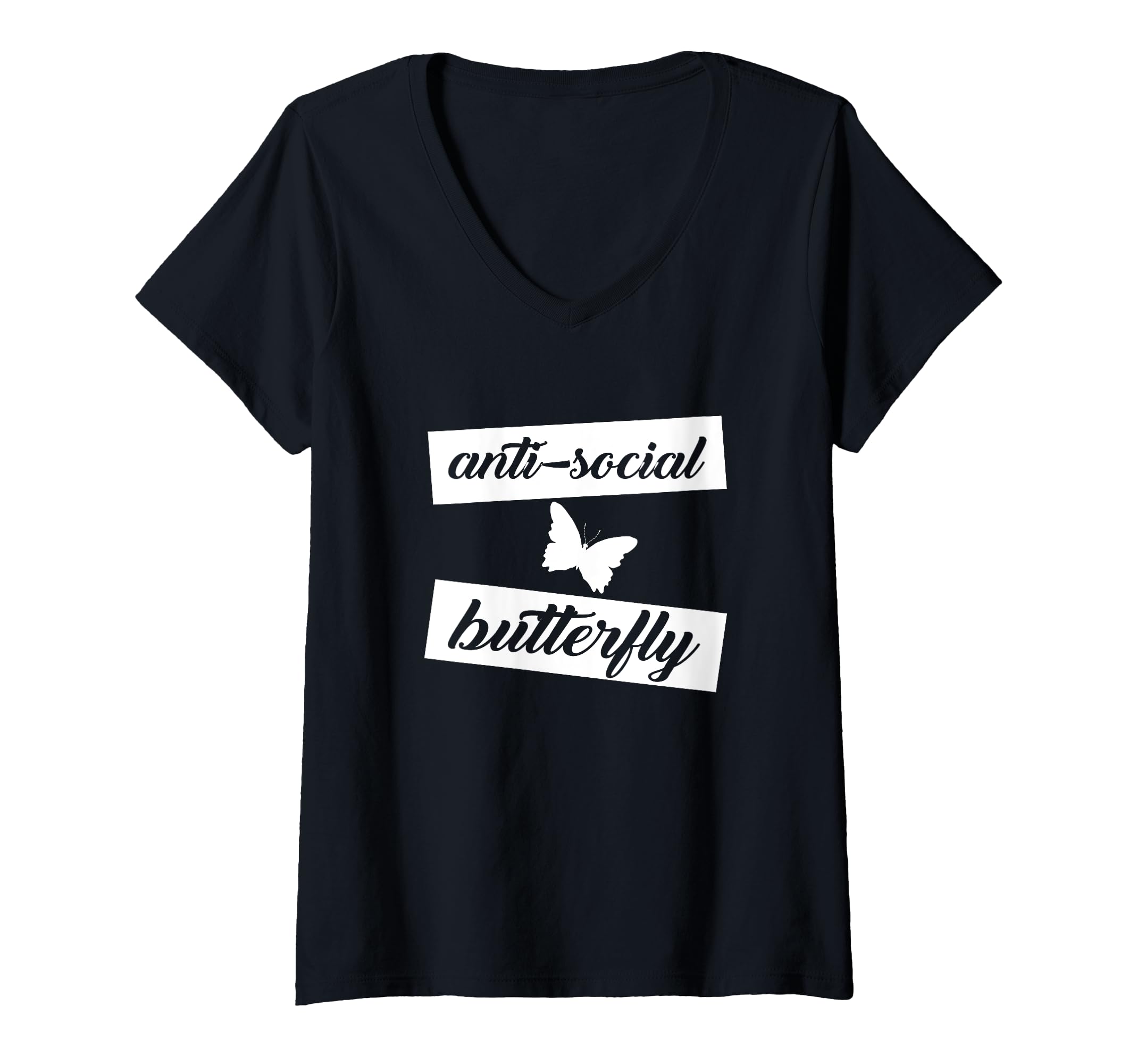 Womens Funny Anti Social Butterfly V T-Shirt - Custom Art Print for Adults - T-Shirt, Sweatshirt, Hoodie