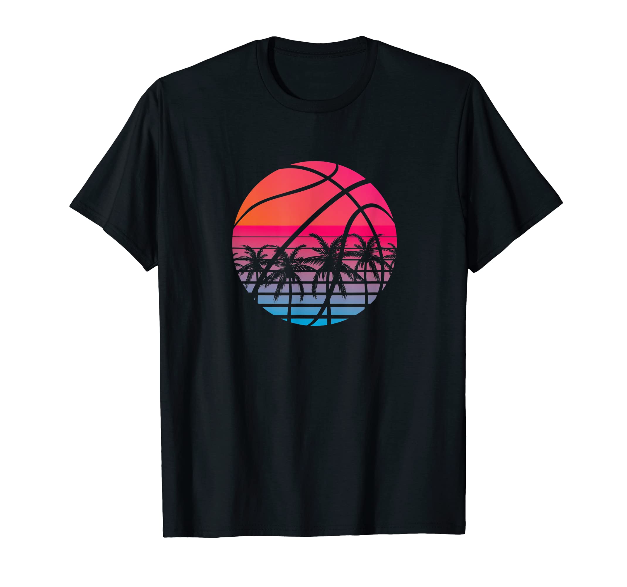 Basketball Sunset Palm 80S Outrun T-Shirt - Custom Art Print for Adults - T-Shirt, Sweatshirt, Hoodie