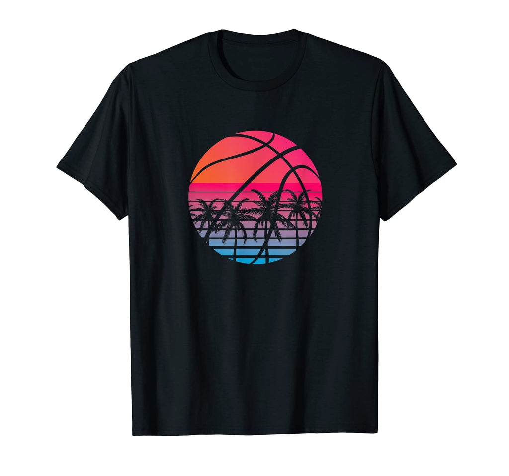 Basketball Sunset Palm 80S Outrun T-Shirt - Streetwear Style Unisex - T-Shirt, Sweatshirt, Hoodie