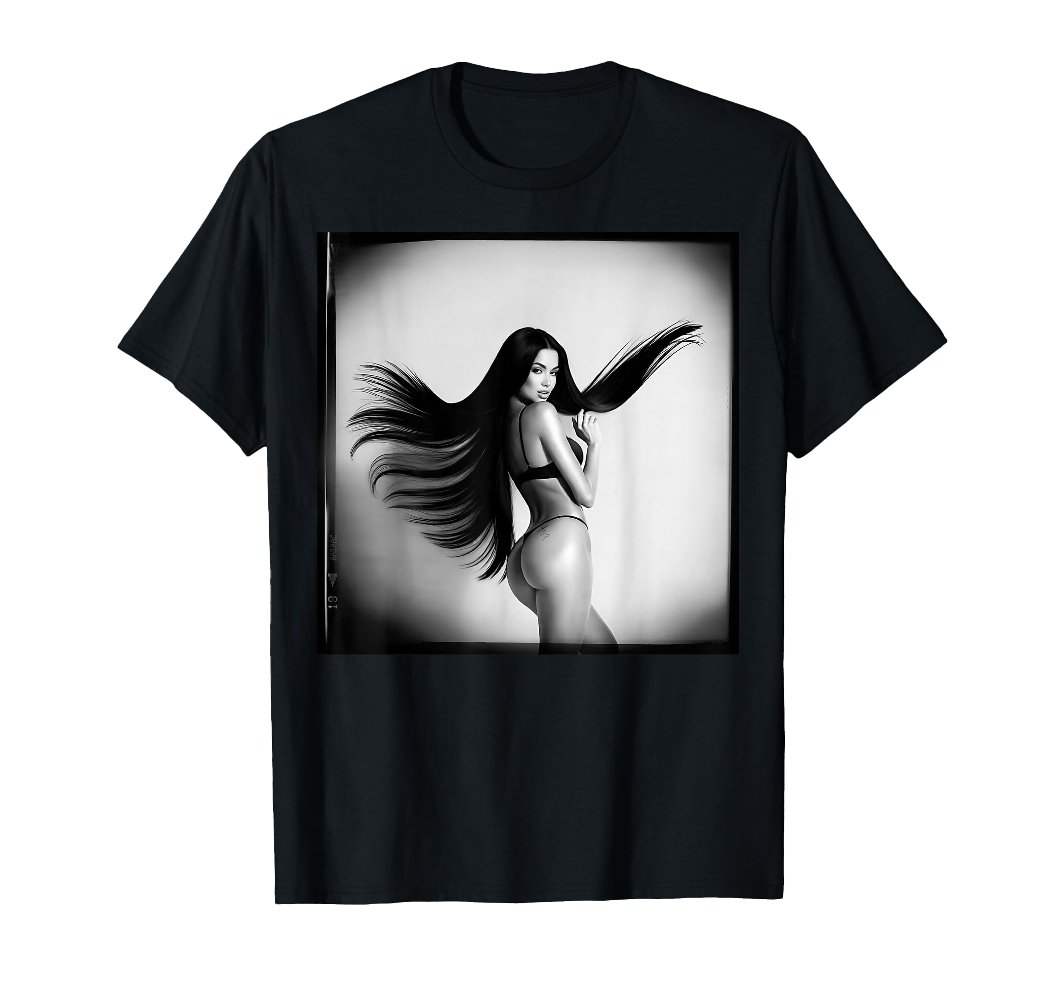 Sexy Brunette Model W Long Hair Bw T-Shirt - Fun Novelty Design Unisex - T-Shirt, Sweatshirt, Hoodie