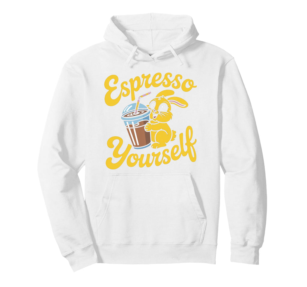 Espresso Yourself Bunny Holding Iced Hoodie - Graphic Print for Adults - T-Shirt, Sweatshirt, Hoodie