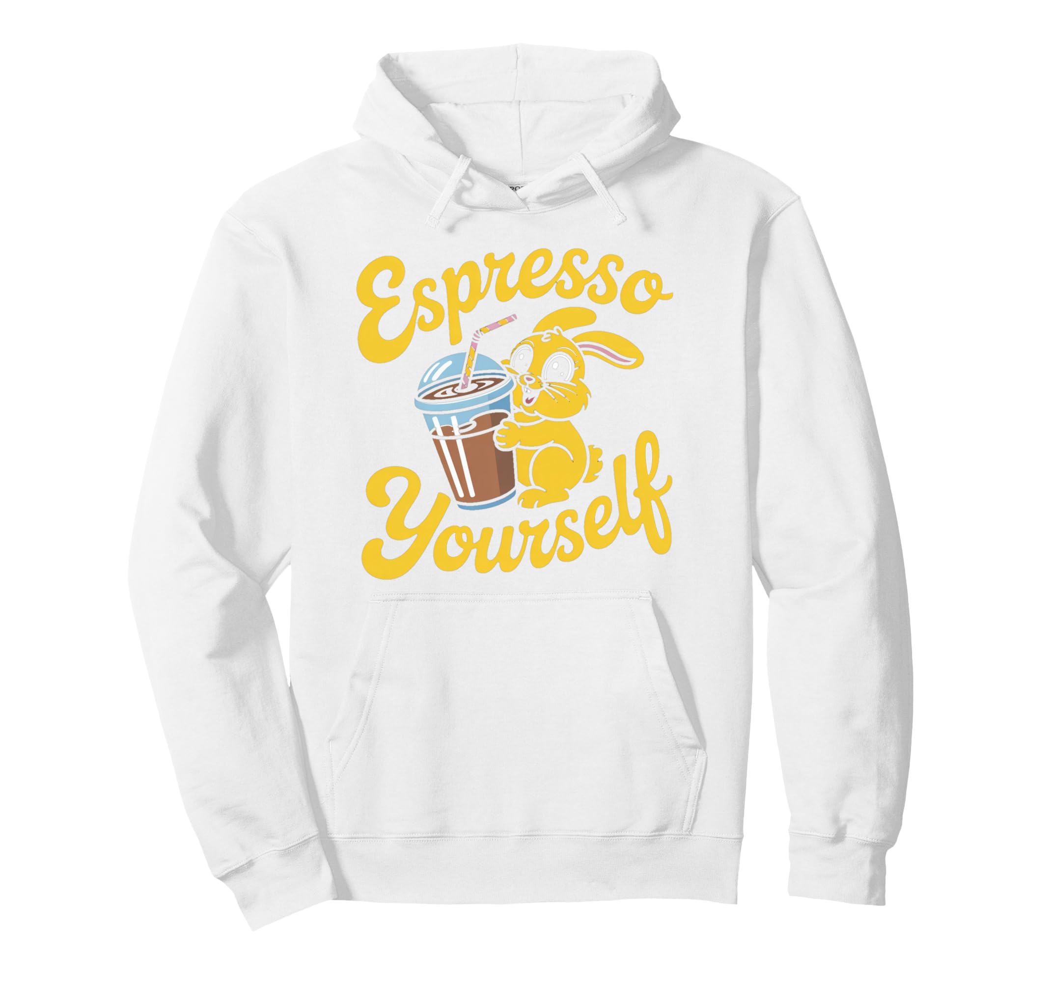 Espresso Yourself Bunny Holding Iced Hoodie - Graphic Print for Adults - T-Shirt, Sweatshirt, Hoodie
