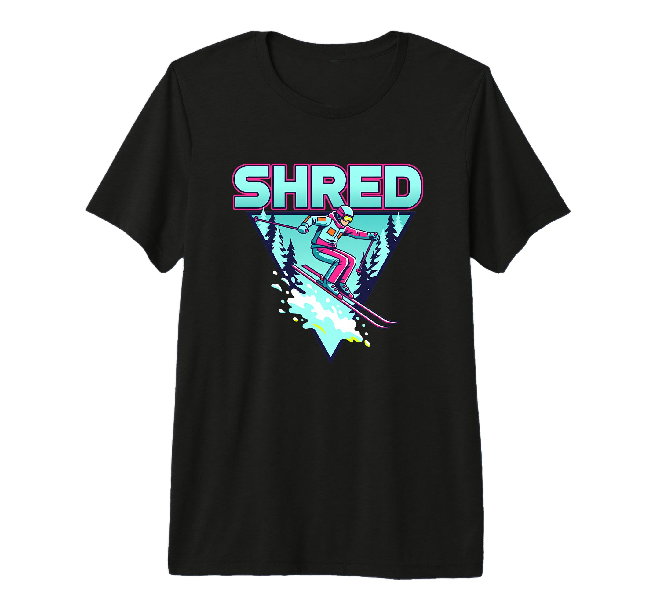 Shred Skiing 80S Synthwave Snowboarder T-Shirt - Graphic Print Men Women - T-Shirt, Sweatshirt, Hoodie