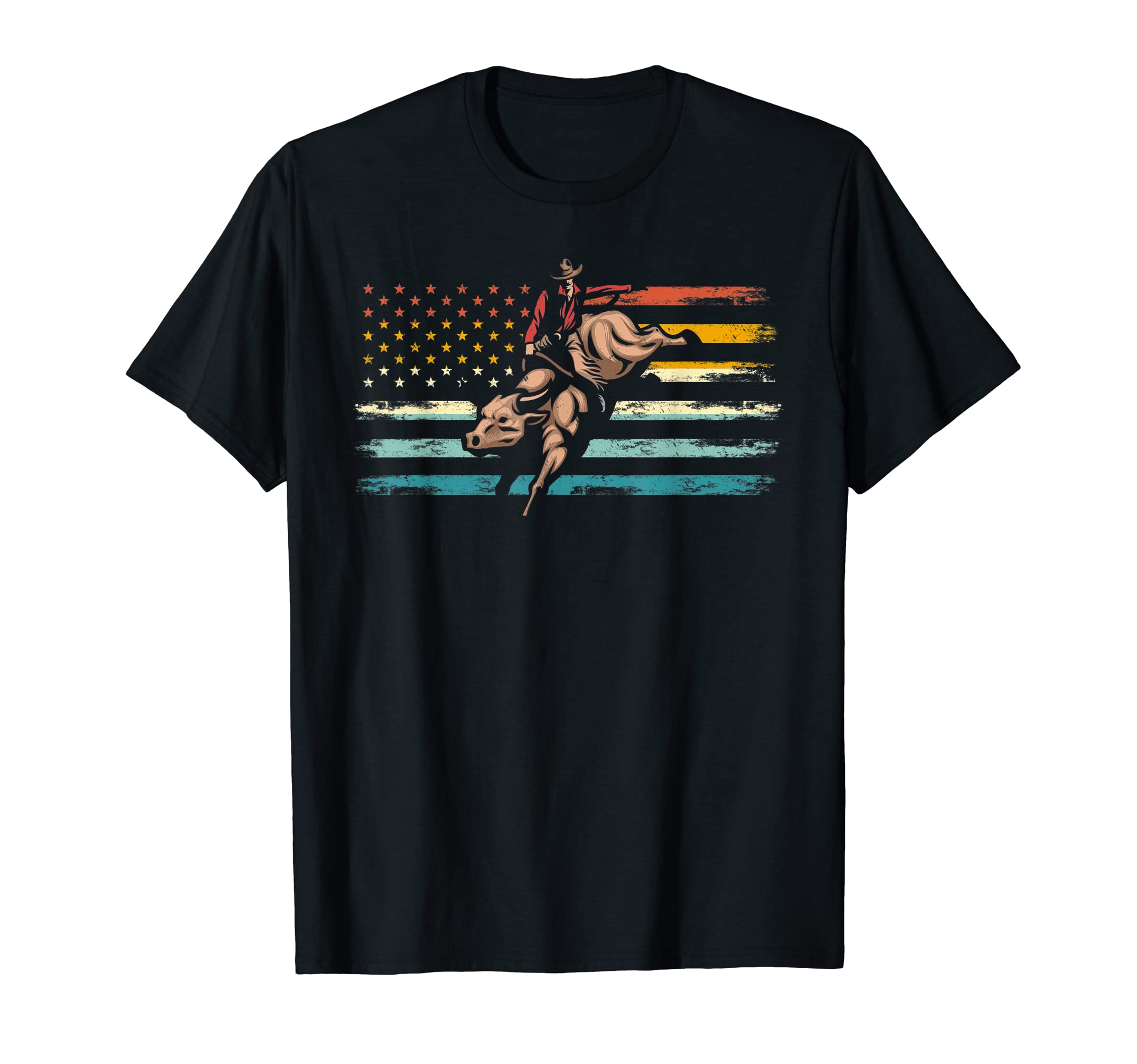 American Flag Bull Riding Western T-Shirt - Unique Graphic for Adults - T-Shirt, Sweatshirt, Hoodie