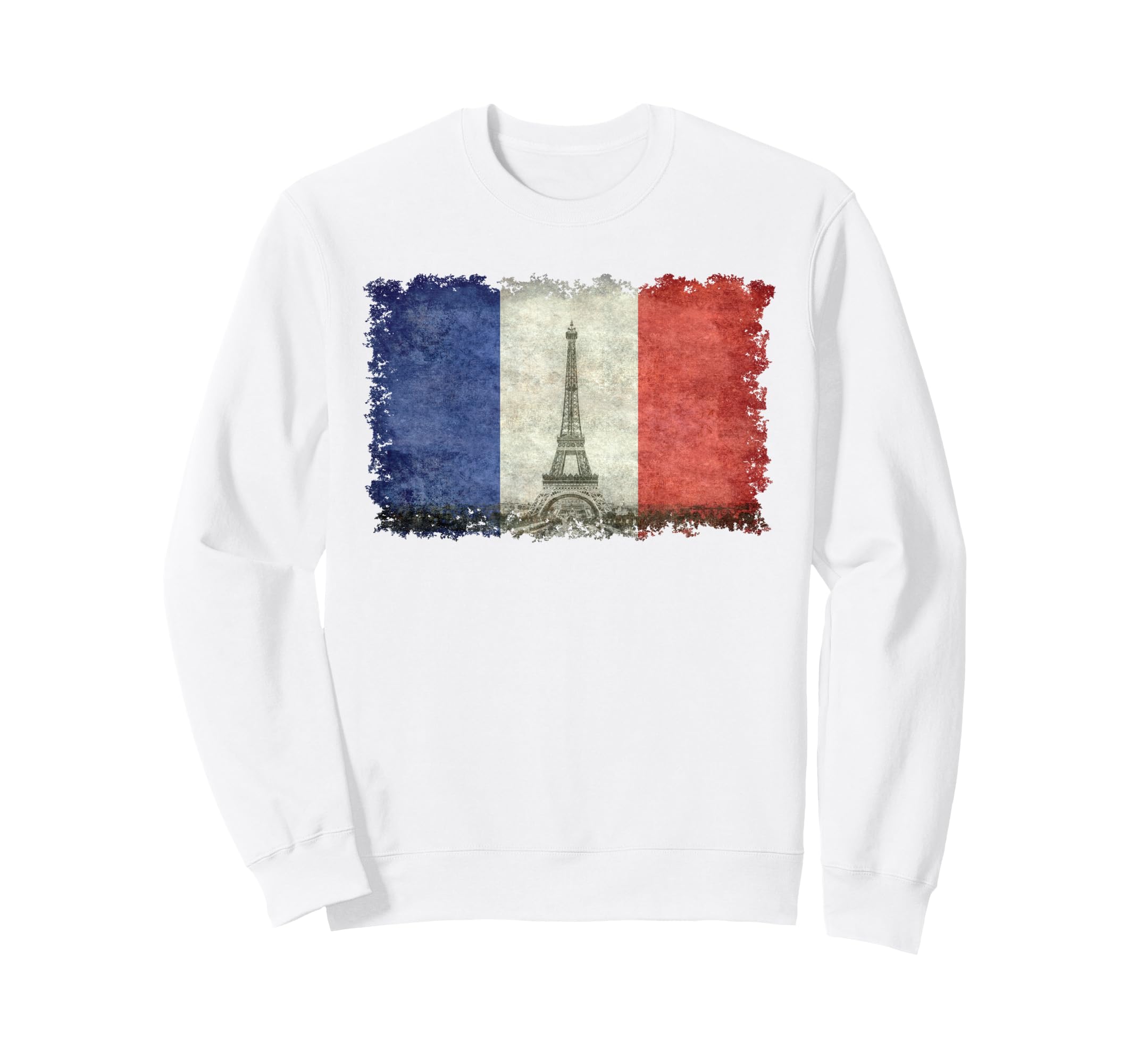 French Flag Postcard Eiffel Tower Sweatshirt - Graphic Print for Adults - T-Shirt, Sweatshirt, Hoodie