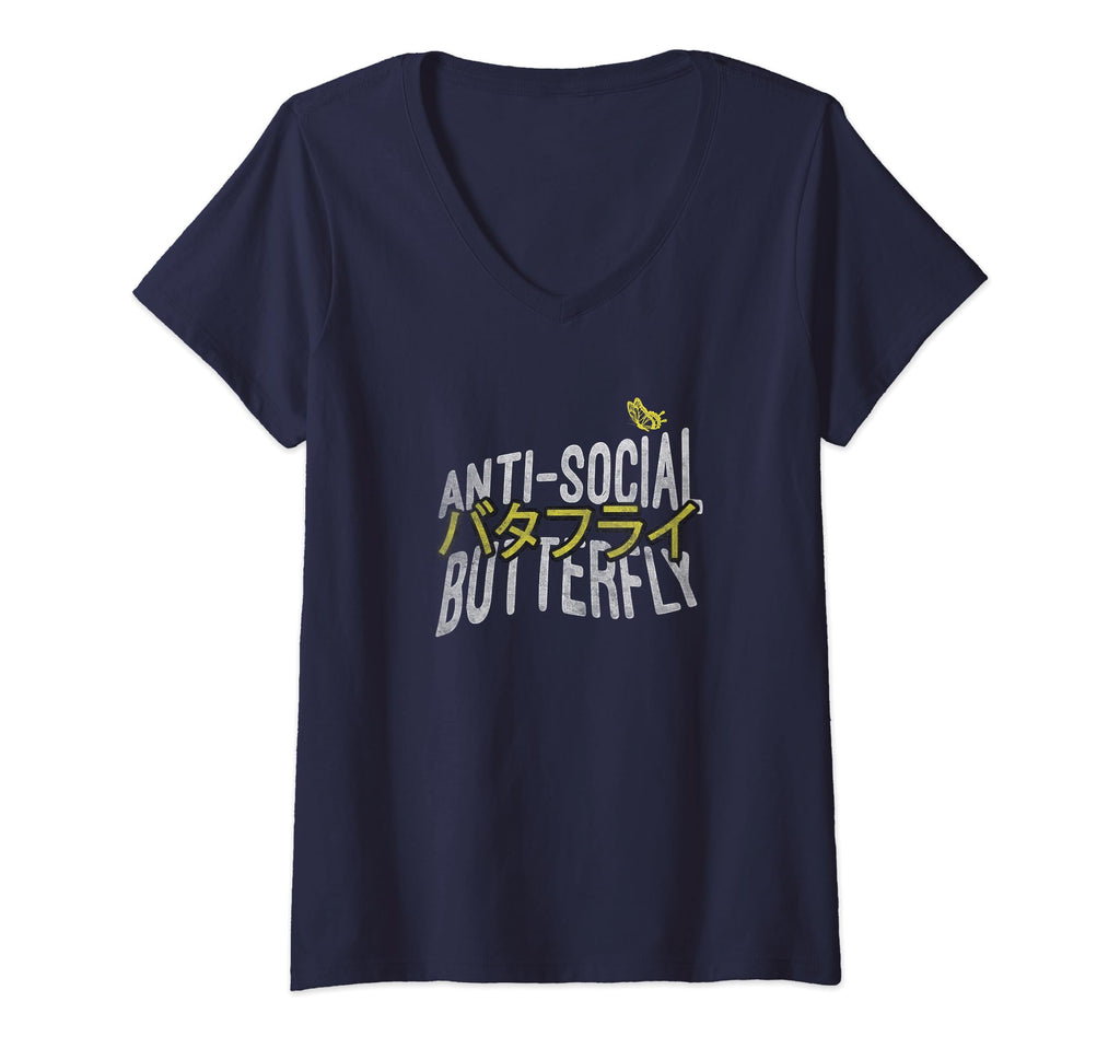 Anti Social Butterfly V Neck T-Shirt - Graphic Print Unisex - T-Shirt, Sweatshirt, Hoodie