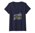 Anti Social Butterfly V Neck T-Shirt - Graphic Print Unisex - T-Shirt, Sweatshirt, Hoodie