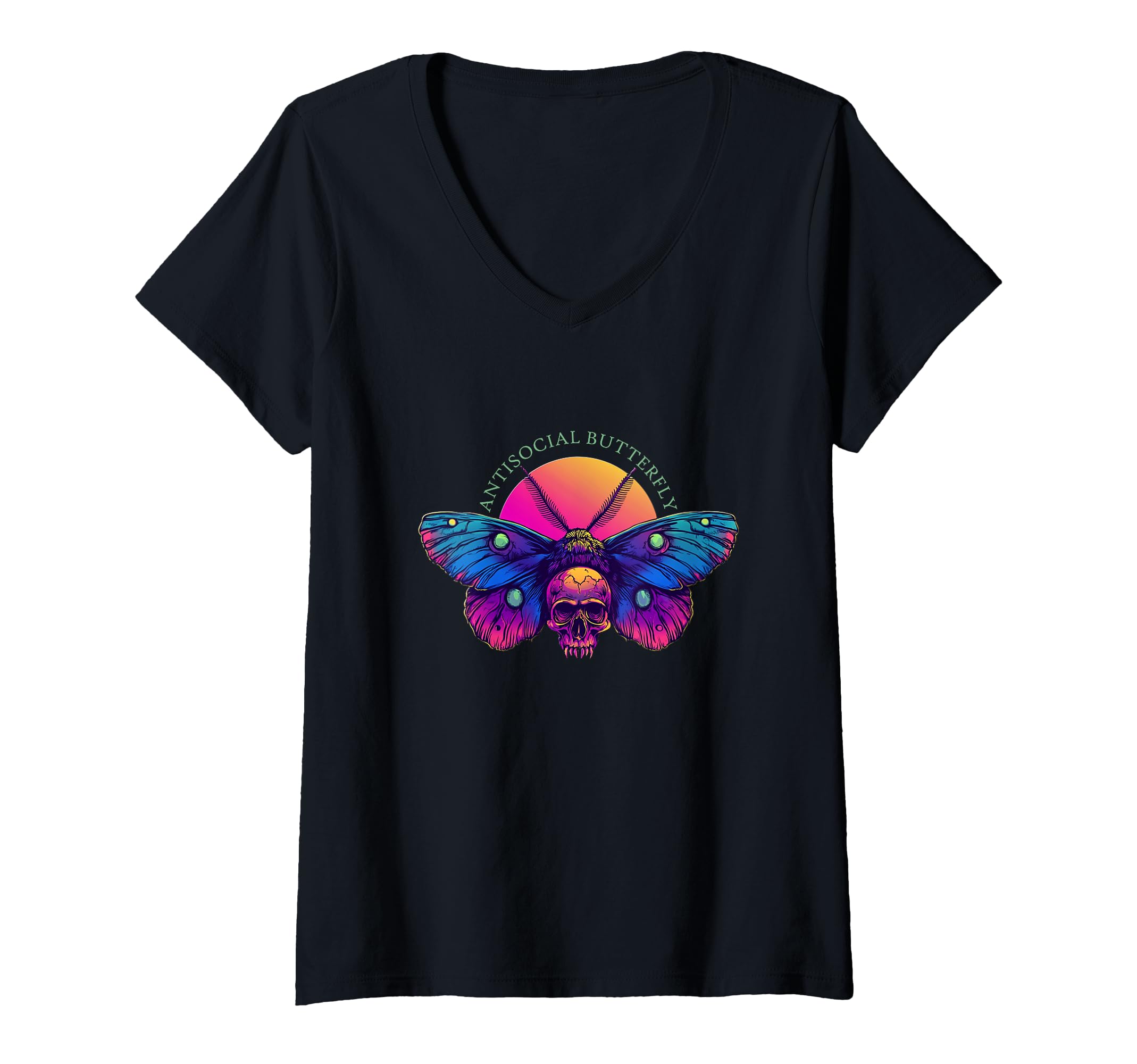 Womens Antisocial Butterfly V Neck T-Shirt - Novelty Apparel Unisex - T-Shirt, Sweatshirt, Hoodie