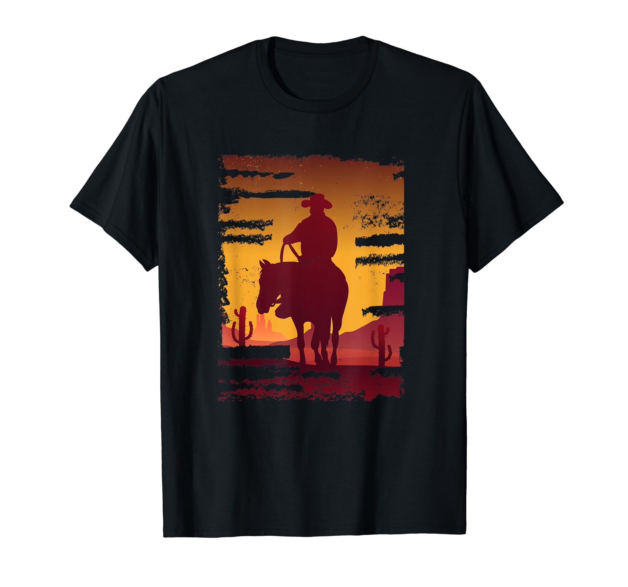 Saddle Western Cowboy Western Sunset T-Shirt - Minimalist Print Unisex - T-Shirt, Sweatshirt, Hoodie