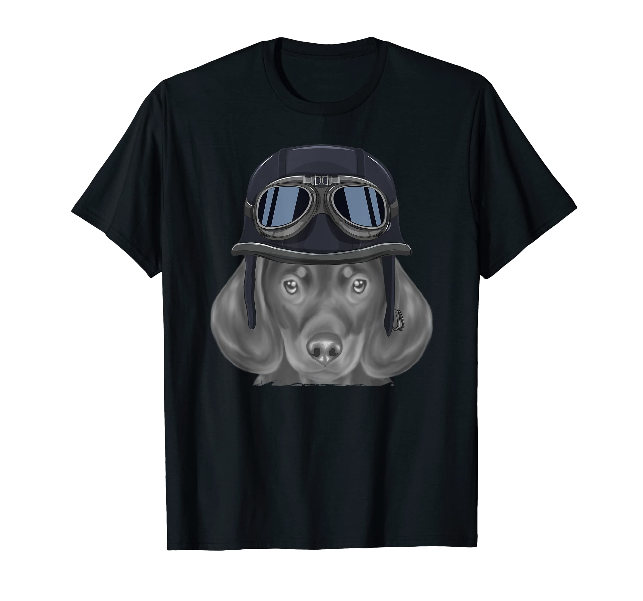 Black Dachshund Wearing Motorcycle T-Shirt - Fun Novelty Design for Adults - T-Shirt, Sweatshirt, Hoodie