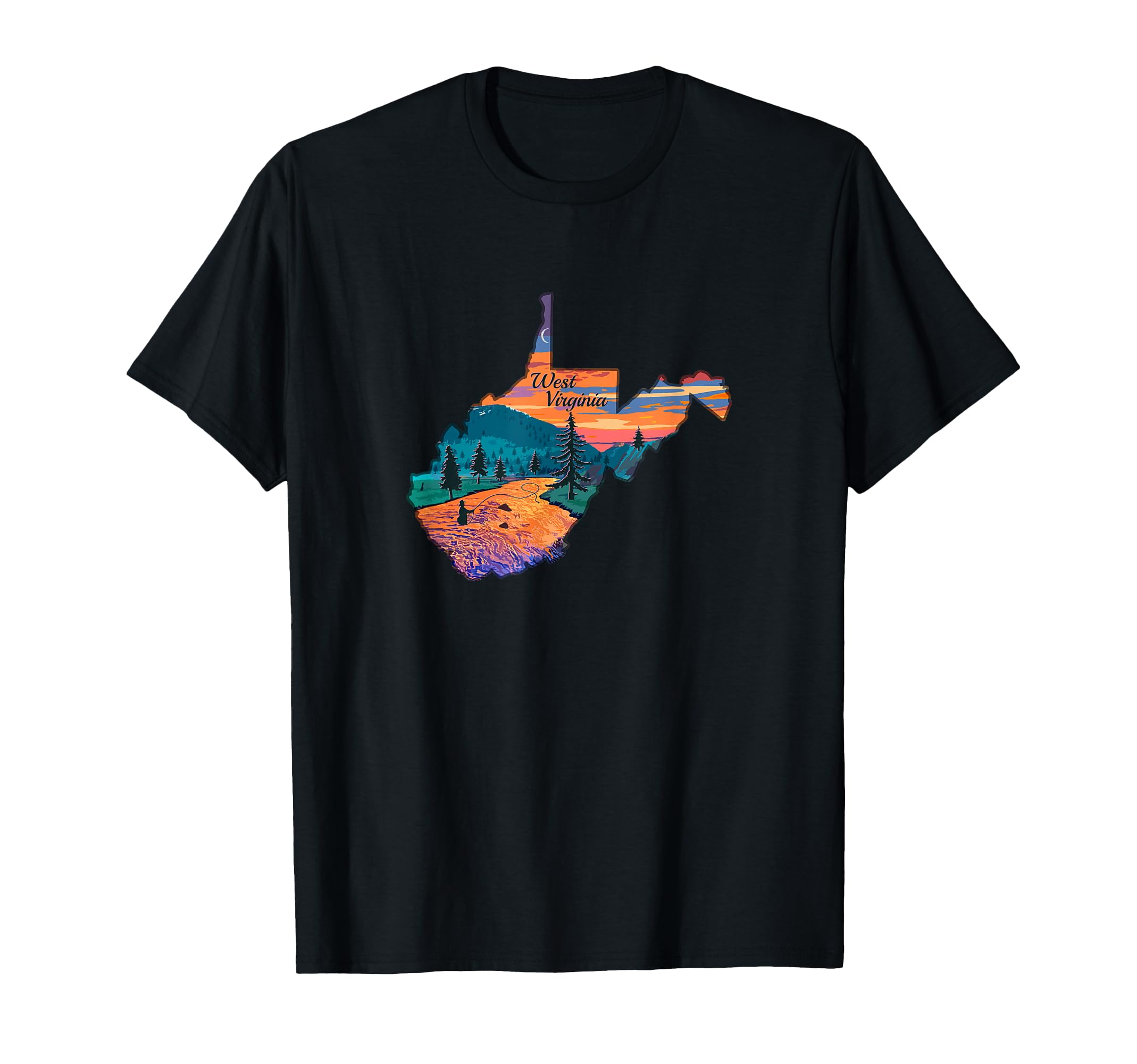 Fish West Virginia State Map Wv Fly T-Shirt - Novelty Apparel Men Women - T-Shirt, Sweatshirt, Hoodie